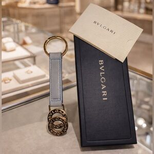 BVLGARI grey leather key ring